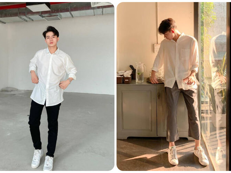 Kết hợp quần kaki/quần tây với áo sơ mi form rộng